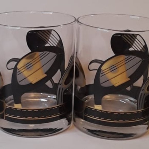 VINTAGE BLACK AND GOLD GOLF CLUB DOUBLE OLD FASHION GLASSES (Set of 4) - Picture 6 of 7